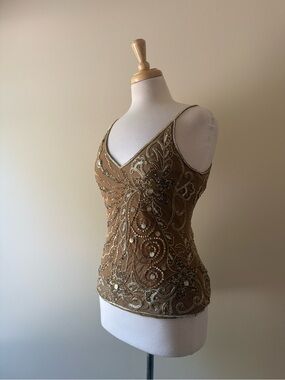 100% Silk Hand Beaded Bronze Camisole | NWOT